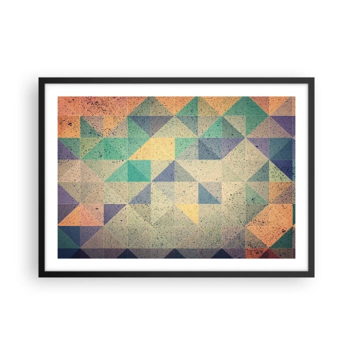 Plakat w czarnej ramie - Kolorowa kompozycja geometrycznych trójkątów w pastelowych odcieniach - 70x50cm - Republika trójkątów - Nowoczesna dekoracja ścienna do salonu i sypialni ARTTOR