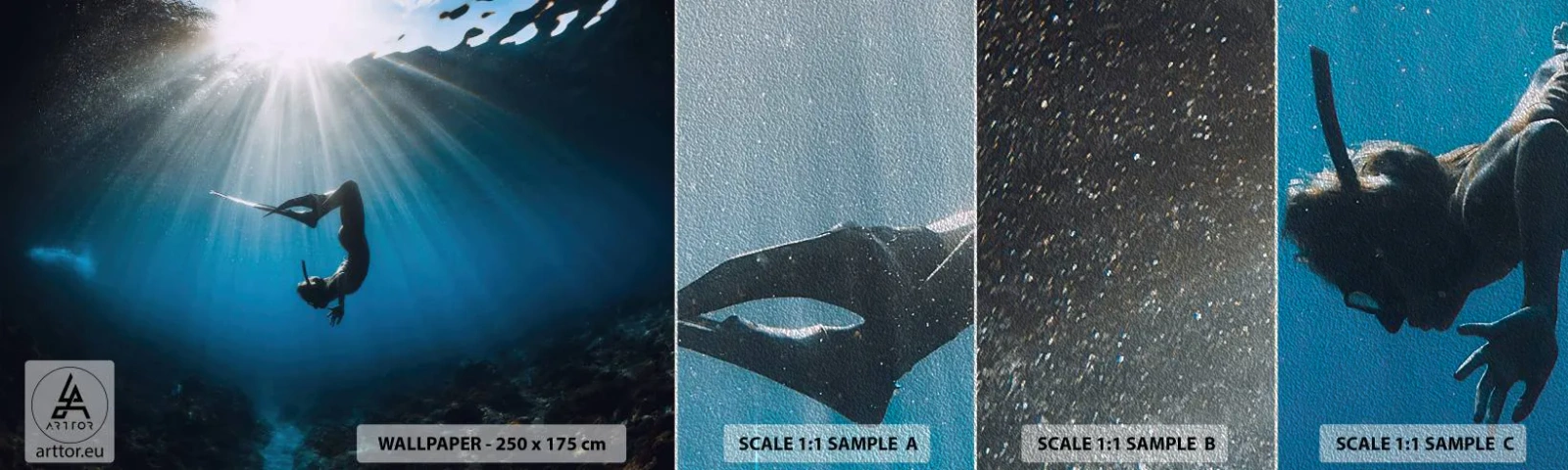 Fototapeta Próbka Premium Sand - Podwodny taniec - Podwodna Jaskinia, Promienie Słońca, Nurkowanie - 100x30 cm