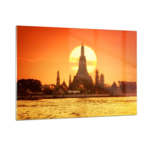 Obraz na szkle - Świątynia o zachodzie słońca nad rzeką - 120x80cm - Ku słońcu, zawsze ku słońcu - Nowoczesna dekoracja ścienna do salonu, kuchni i sypialni ARTTOR