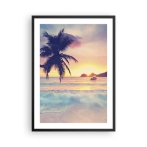 Plakat w czarnej ramie - Palma na plaży podczas zachodu słońca - 50x70cm - Wieczór w zatoce - Nowoczesna dekoracja ścienna do salonu i sypialni ARTTOR