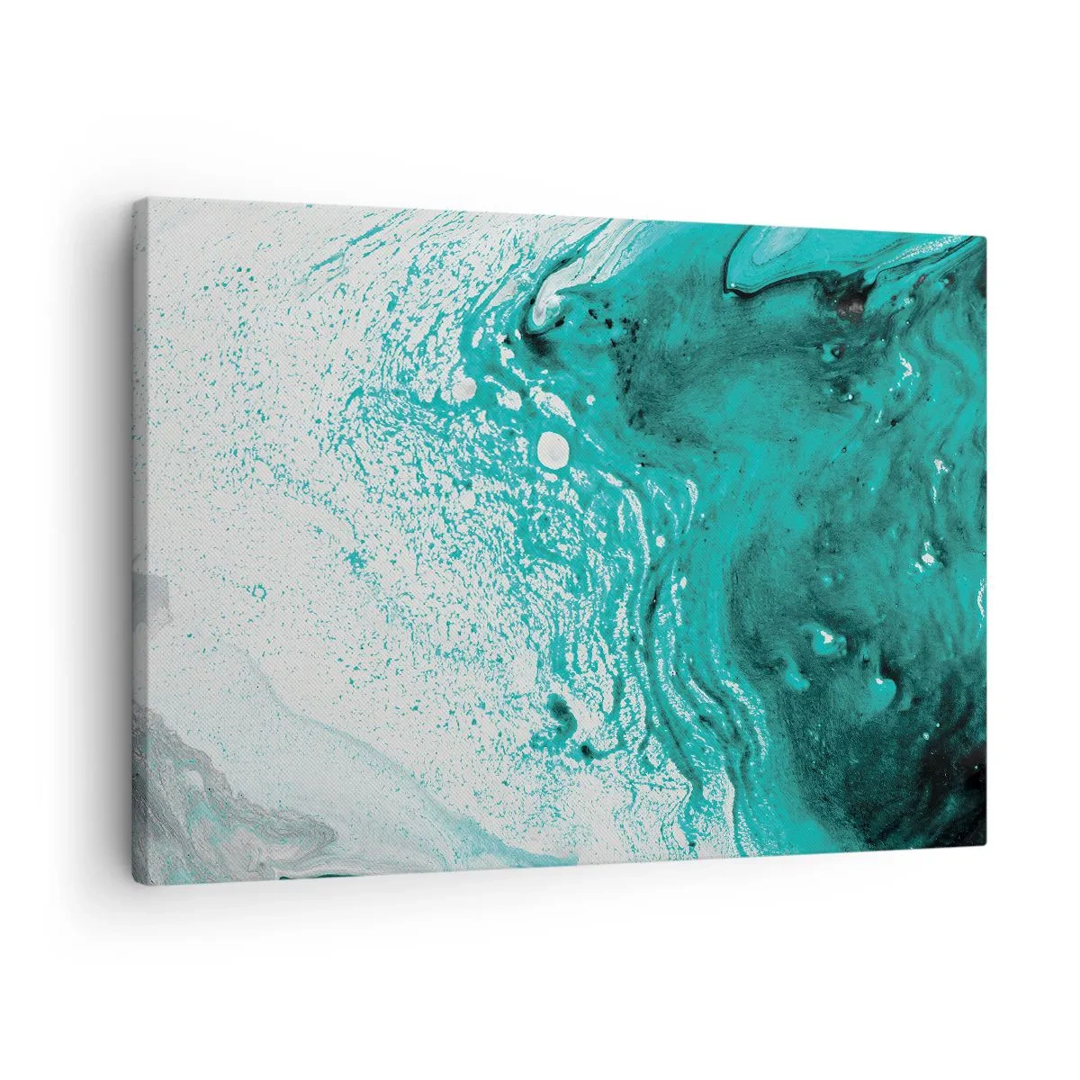Obraz na płótnie - Abstrakcyjna kompozycja w turkusowych odcieniach na białym tle - 70x50cm - Rozpłynąć się w bieli i turkusie - Nowoczesna dekoracja ścienna do salonu i sypialni ARTTOR