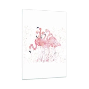 Obraz na szkle - Akwarelowe flamingi na jasnym tle z delikatnymi plamkami - 50x70cm - Różowy ansambl - Nowoczesna dekoracja ścienna do salonu, kuchni i sypialni ARTTOR
