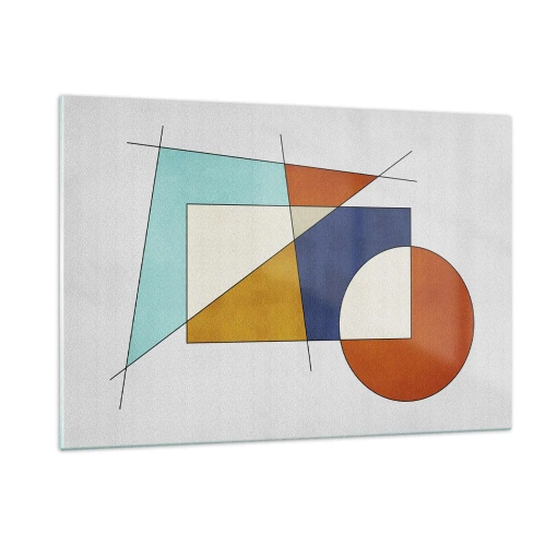 Obraz na szkle - Kolorowe figury geometryczne na jasnym tle w stylu modernistycznym - 120x80cm - Abstrakcja: modernistyczna zabawa - Nowoczesna dekoracja ścienna do salonu, kuchni i sypialni ARTTOR