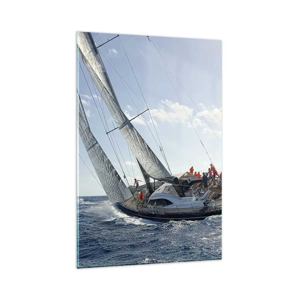Obraz na szkle - Wyścig jachtów na otwartym morzu pod błękitnym niebem - 80x120cm - Niech zwycięży lepszy - Nowoczesna dekoracja ścienna do salonu i sypialni ARTTOR