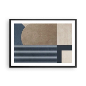 Plakat w czarnej ramie - Geometryczne figury w odcieniach beżu i granatu z liniami - 70x50cm - Kompozycja prostoty i krągłości - Nowoczesna dekoracja ścienna do salonu i sypialni ARTTOR
