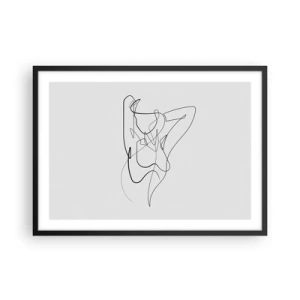 Plakat w czarnej ramie - Minimalistyczny kontur kobiecej sylwetki - 70x50cm - Naprawdę, jaka jesteś... - Nowoczesna dekoracja ścienna do salonu i sypialni ARTTOR