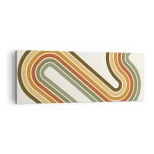 Obraz na płótnie - Geometryczny wzór w odcieniach zieleni, pomarańczu i beżu na jasnym tle - 140x50cm - Zygzakiem do celu - Nowoczesna dekoracja ścienna do salonu i sypialni ARTTOR