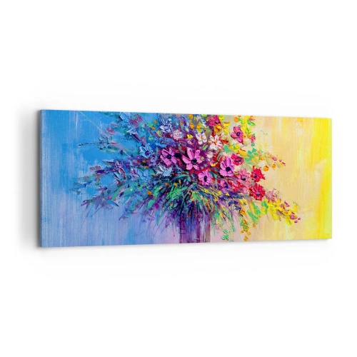Obraz na płótnie - Kolorowy bukiet kwiatów w wazonie na tle gradientu - 120x50cm - Dar letnirj łąki - Nowoczesna dekoracja ścienna do salonu i sypialni ARTTOR