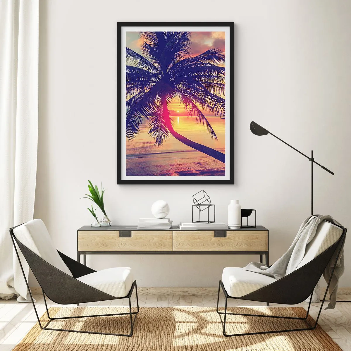 Plakat w czarnej ramie - Wieczór pod palmami - 70x100 cm