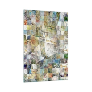 Obraz na szkle - Kolorowa abstrakcja z geometrycznymi kształtami i liniami - 80x120cm - Geometryczne przetasowanie - Nowoczesna dekoracja ścienna do salonu i sypialni ARTTOR