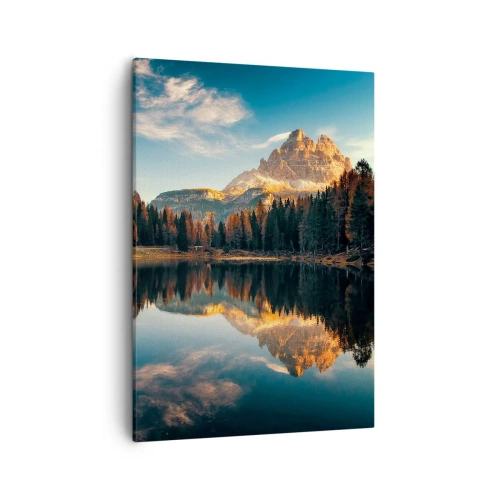 Obraz na płótnie - Górski krajobraz z odbiciem w jeziorze - 50x70cm - Pejzaż podwójny - Nowoczesna dekoracja ścienna do salonu, kuchni i sypialni ARTTOR
