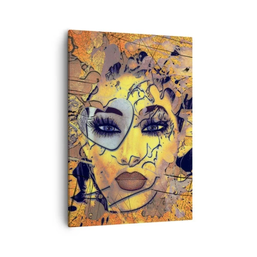 Obraz na płótnie - Abstrakcyjny portret kobiety w żółtych tonacjach - 50x70cm - Słoneczna piękność - Nowoczesna dekoracja ścienna do salonu, kuchni i sypialni ARTTOR