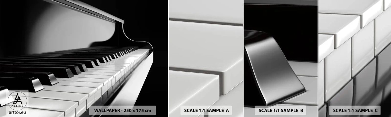 Fototapeta Próbka Samoprzylepna Deluxe Sticker - Harmonia kształtów i barw - Fortepian, Pianino, Muzyka - 100x30 cm