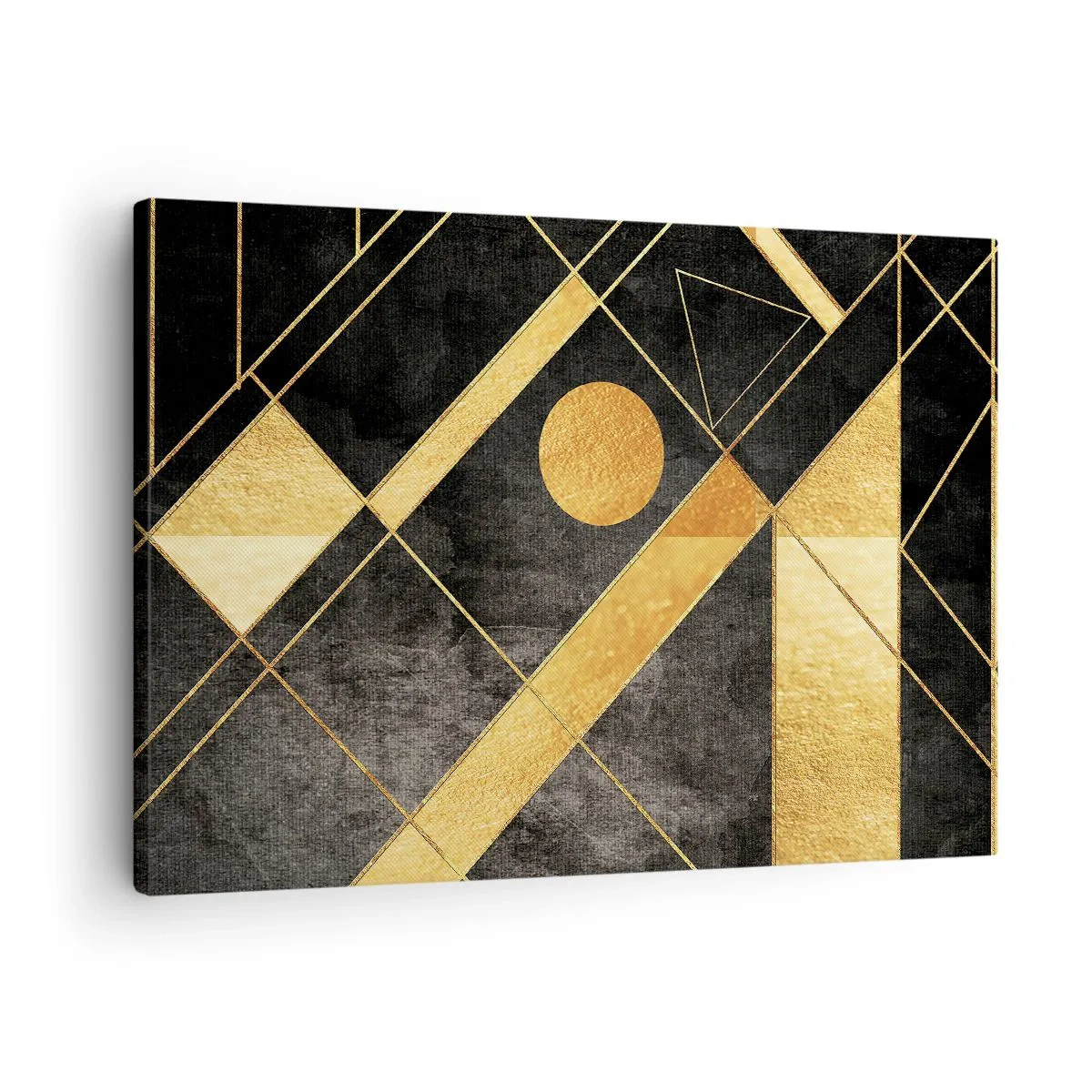 Obraz na płótnie - Geometryczne kształty w złotych i czarnych tonacjach - 70x50cm - Słońce pustyni - Nowoczesna dekoracja ścienna do salonu i sypialni ARTTOR