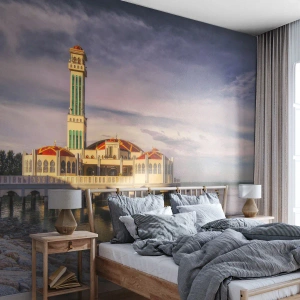 Fototapeta Premium Sand - Malownicza świątynia na wodzie o zachodzie słońca - 100x70cm - Swiątynia natury - Nowoczesna dekoracja ścienna do salonu, kuchni i sypialni ARTTOR