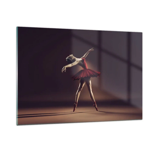 Obraz na szkle - Balerina w czerwonej sukience w dynamicznej pozie - 120x80cm - Prima ballerina - Nowoczesna dekoracja ścienna do salonu, kuchni i sypialni ARTTOR