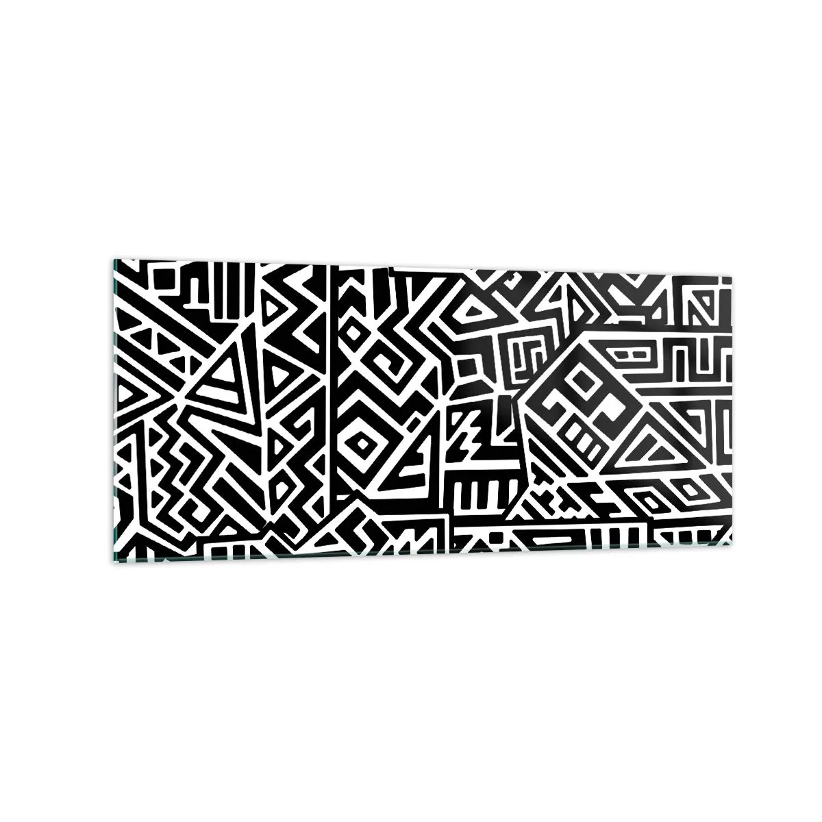 Obraz na szkle - Czarno-białe geometryczne wzory inspirowane kulturą prekolumbijską - 120x50cm - Kompozycja prekolumbijska - Nowoczesna dekoracja ścienna do salonu i sypialni ARTTOR