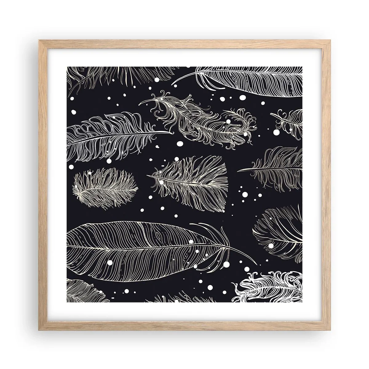 Plakat w ramie jasny dąb - Pierzasta koronka - 50x50 cm