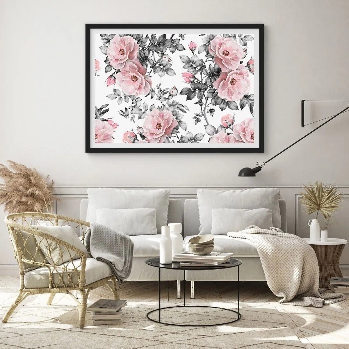 Plakat w czarnej ramie - Zagubić się w kwiatach róż - 40x30 cm