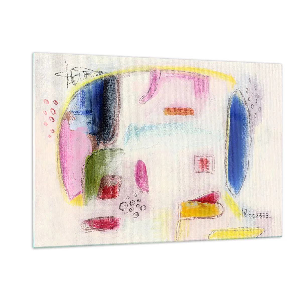 Obraz na szkle - Kolorowa abstrakcja z geometrycznymi kształtami i pastelami - 120x80cm - Bardziej wypukłe niż wklęsłe czy płaskie - Nowoczesna dekoracja ścienna do salonu, kuchni i sypialni ARTTOR