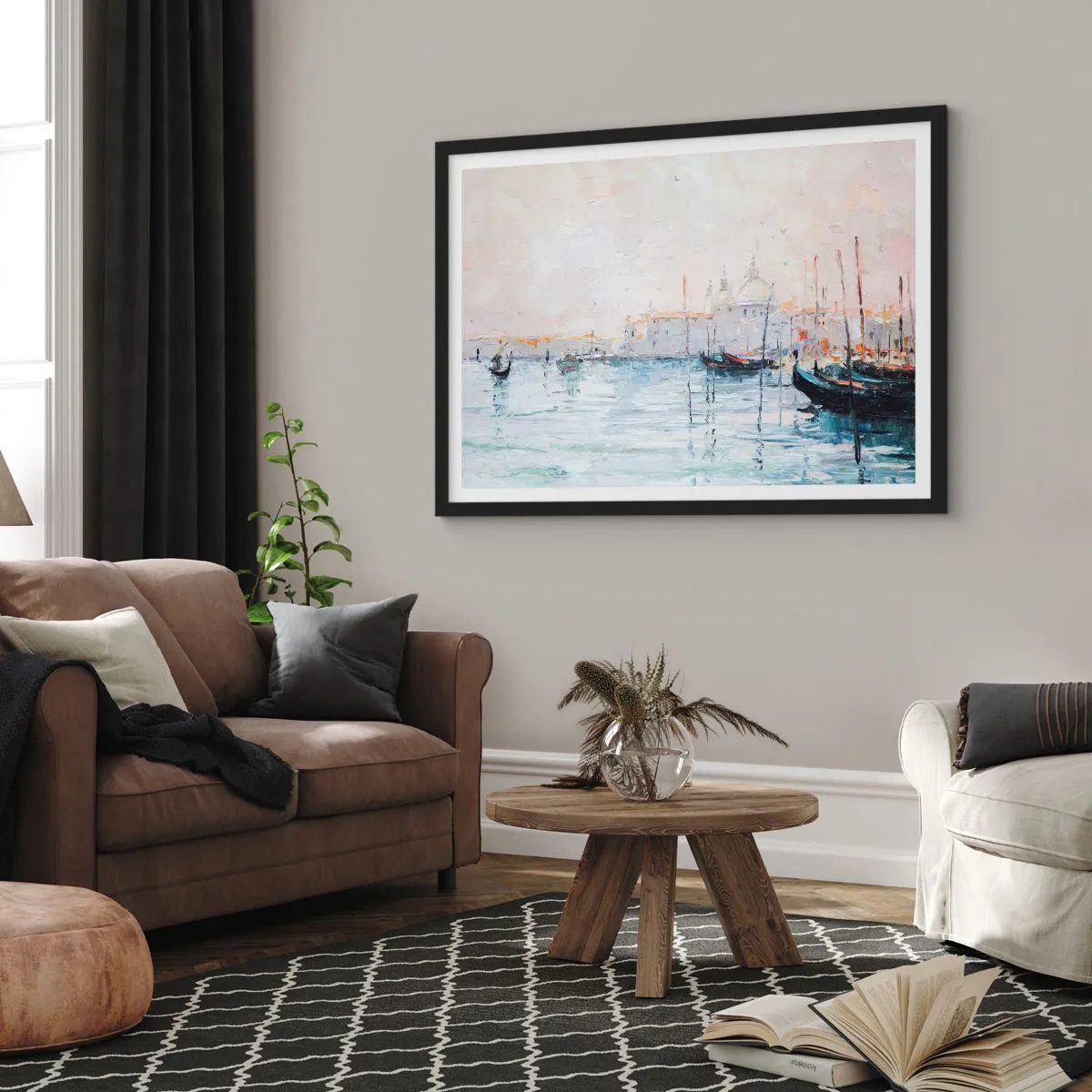 Plakat w czarnej ramie - Za wodą, za mgłą - 50x40 cm