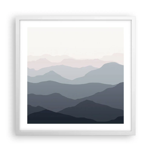 Plakat w białej ramie - Fale gór - 50x50 cm