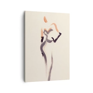 Obraz na płótnie - Minimalistyczna sylwetka kobiety w eleganckiej sukni - 50x70cm - Ze złotych lat Hollywood - Nowoczesna dekoracja ścienna do salonu, kuchni i sypialni ARTTOR