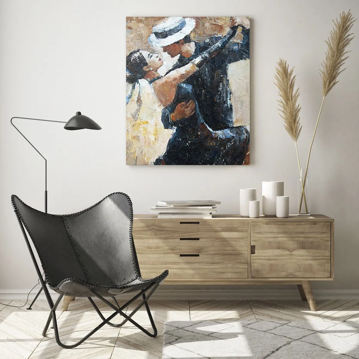 Obraz na szkle - Para tańcząca tango w romantycznym, eleganckim stylu - 80x120cm - A la Rudolf Valentino - Nowoczesna dekoracja ścienna do salonu i sypialni ARTTOR