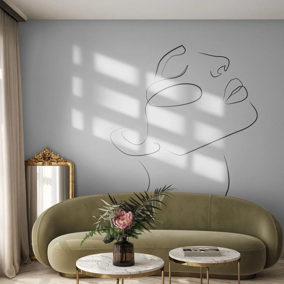 Fototapeta Premium Sand - Minimalistyczny portret kobiety jednym ciągiem linii - 100x70cm - Meandry marzenia - Nowoczesna dekoracja ścienna do salonu, kuchni i sypialni ARTTOR