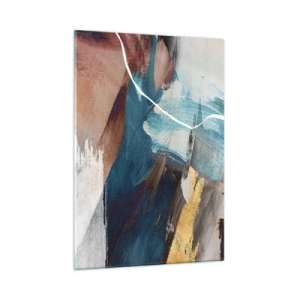 Obraz na szkle - Abstrakcyjna kompozycja w turkusie, złocie i brązach - 50x70cm - Z rozmachem i energicznie - Nowoczesna dekoracja ścienna do salonu, kuchni i sypialni ARTTOR