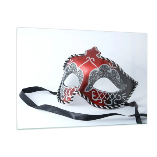 Obraz na szkle - Maska karnawałowa w czerwieni i srebrze - 120x80cm - Zaproszenie na bal - Nowoczesna dekoracja ścienna do salonu, kuchni i sypialni ARTTOR