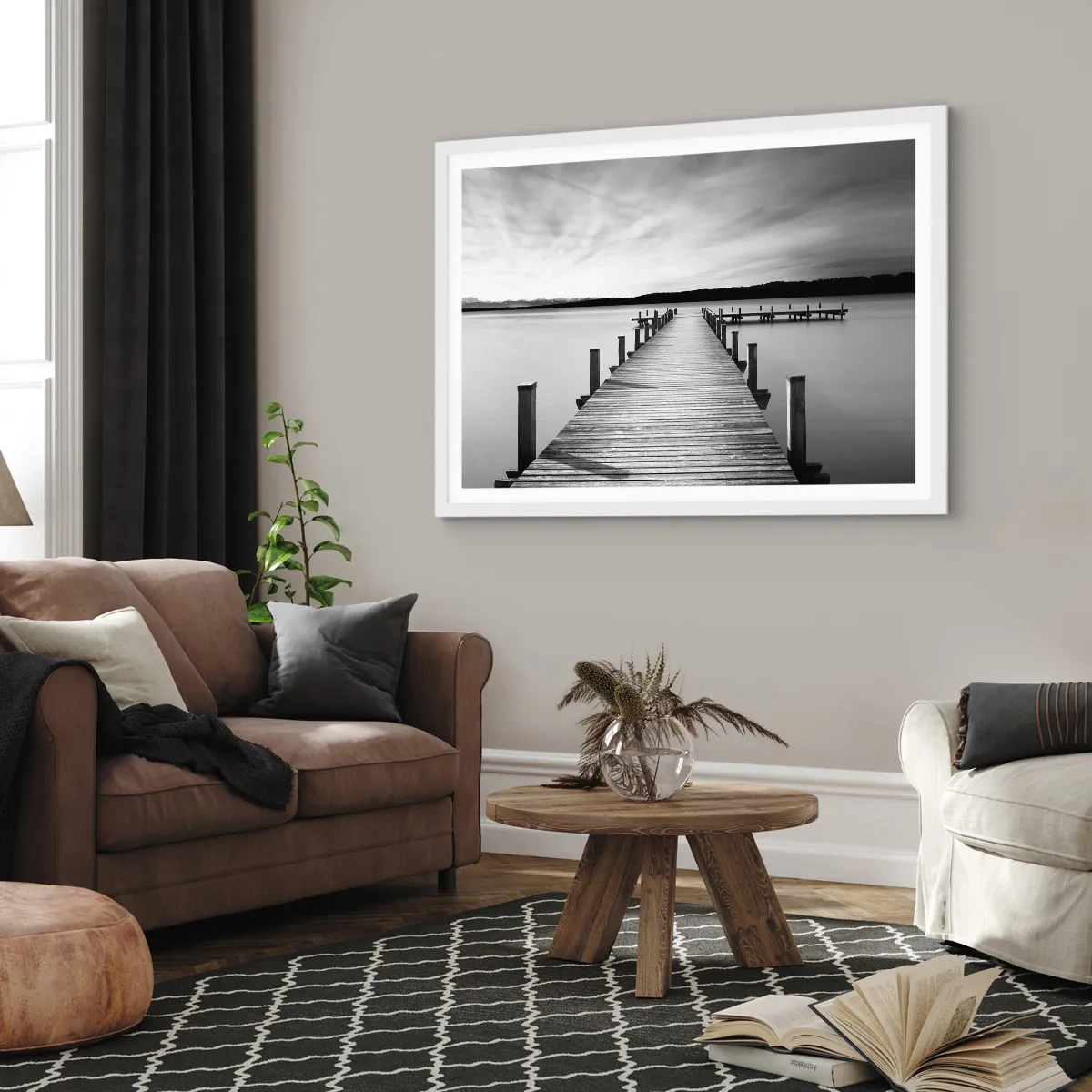 Plakat w białej ramie - U wodopoju – spokoju - 100x70 cm