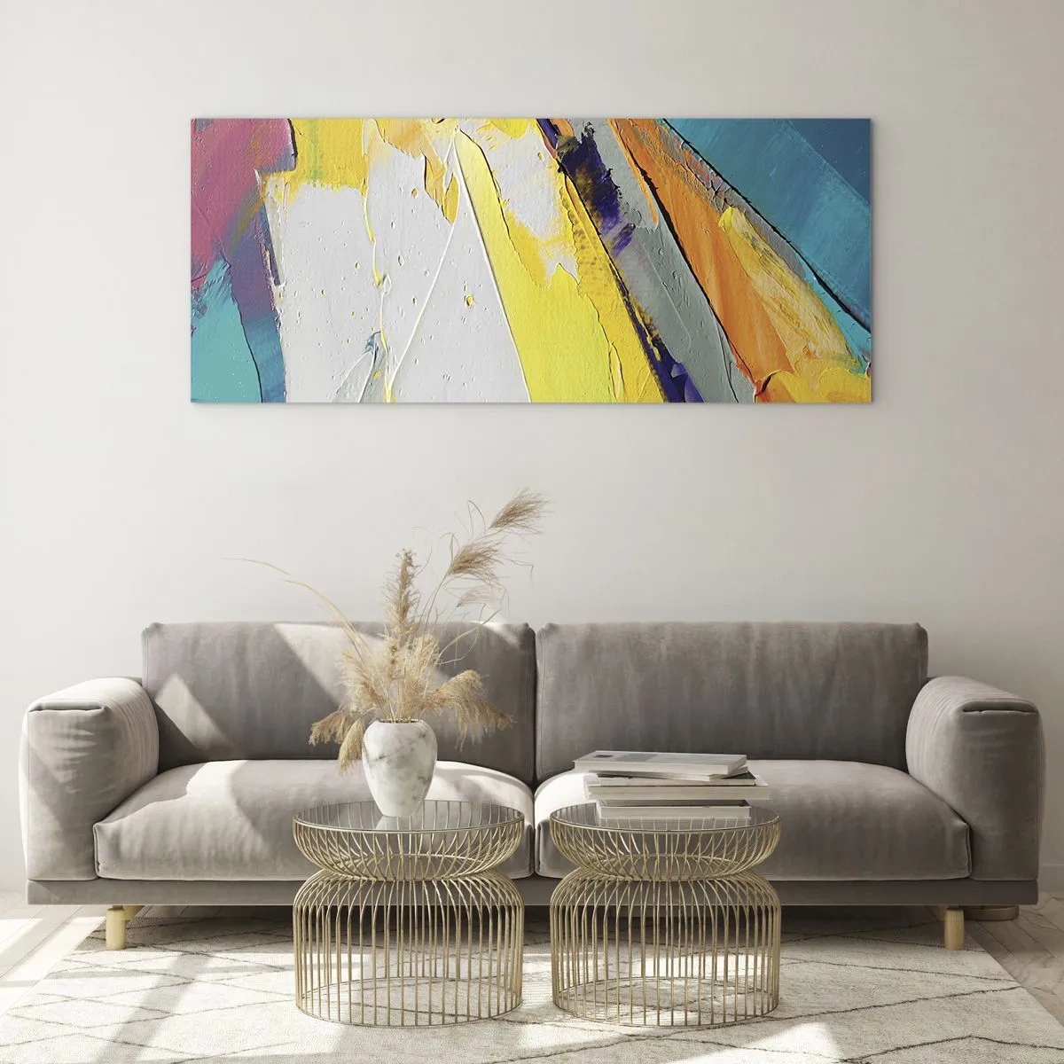 Obraz na szkle - Abstrakcyjna kompozycja w intensywnych barwach - 120x50cm - Anatomia światła - Nowoczesna dekoracja ścienna do salonu i sypialni ARTTOR
