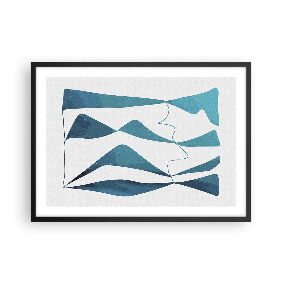 Plakat w czarnej ramie - Abstrakcyjne kształty w odcieniach błękitu na białym tle - 70x50cm - Abstrakcja: turkusowy związek - Nowoczesna dekoracja ścienna do salonu i sypialni ARTTOR