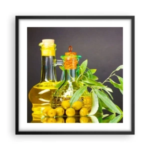 Plakat w czarnej ramie - Martwa natura z oliwkami i oliwą - 50x50 cm