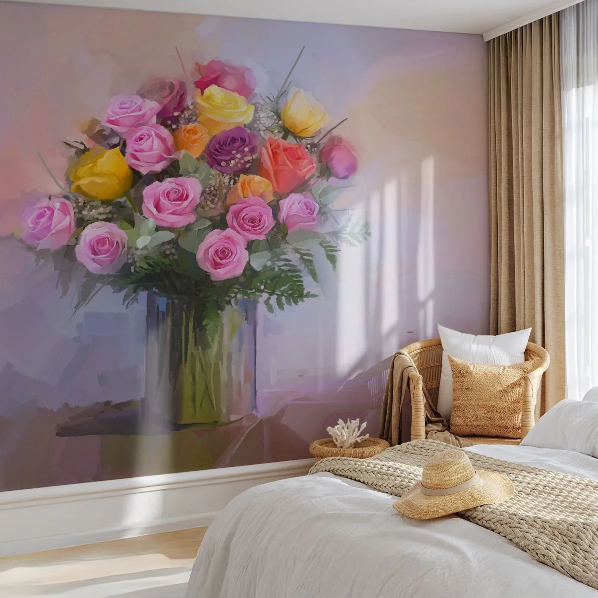 Fototapeta Premium Canvas - Zatrzymane piękno - Wazon Z Kwiatami, Bukiet Kwiatów, Sztuka - 500x350 cm