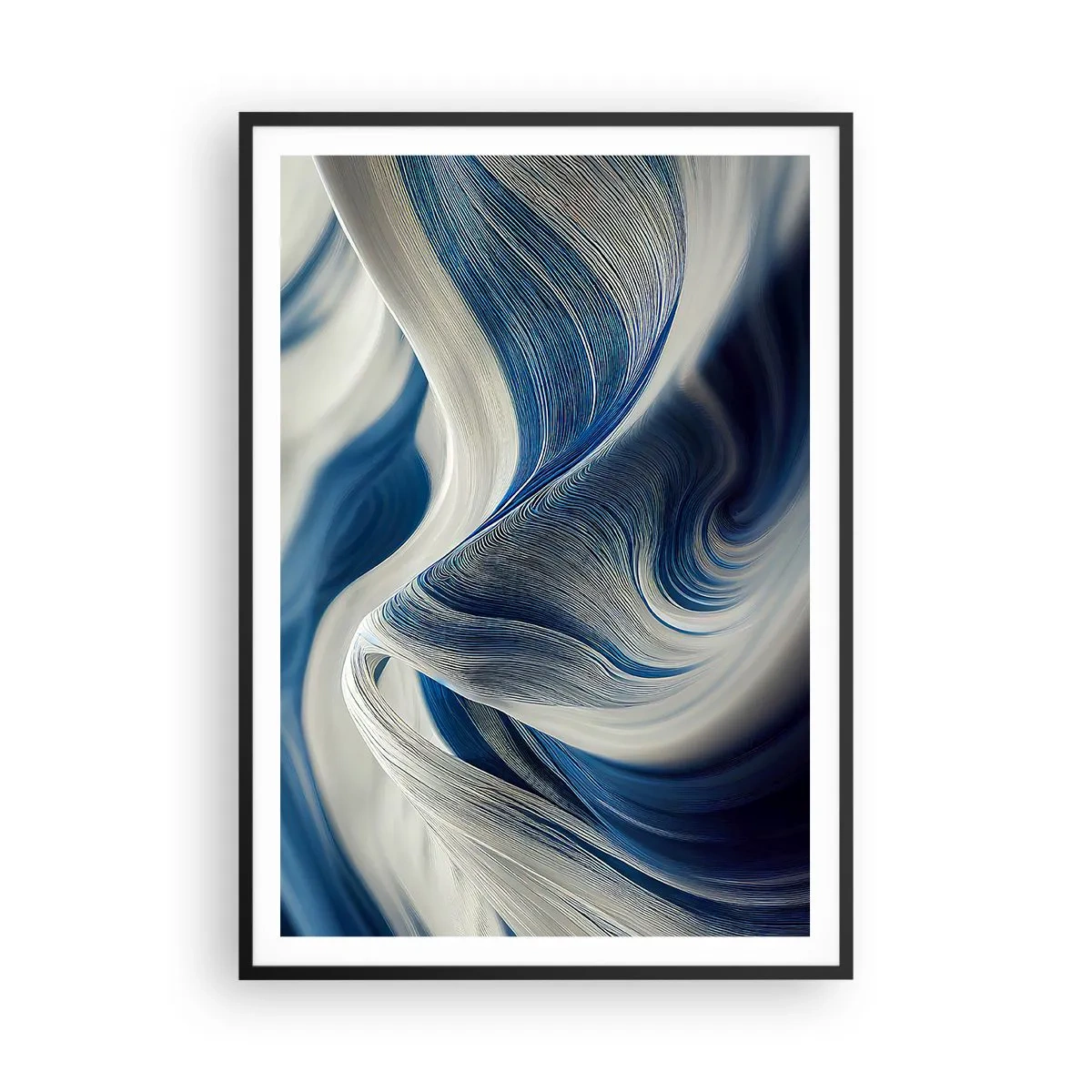 Plakat w czarnej ramie - Płynność błękitu i bieli - 70x100 cm