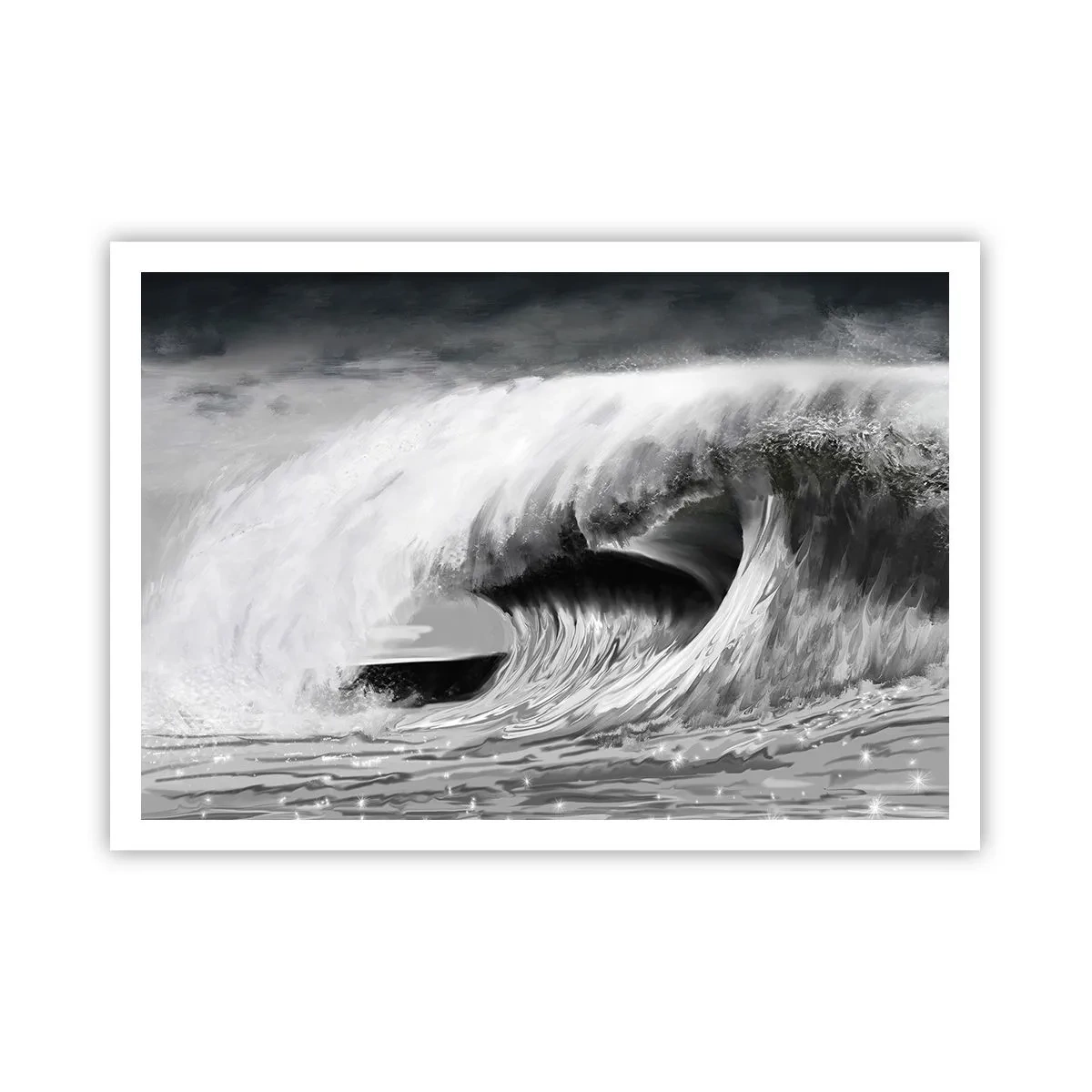 Plakat - Dramatyczna fala oceaniczna w monochromatycznym ujęciu - 100x70cm - Gniew oceanu - Nowoczesna dekoracja ścienna do salonu i sypialni ARTTOR