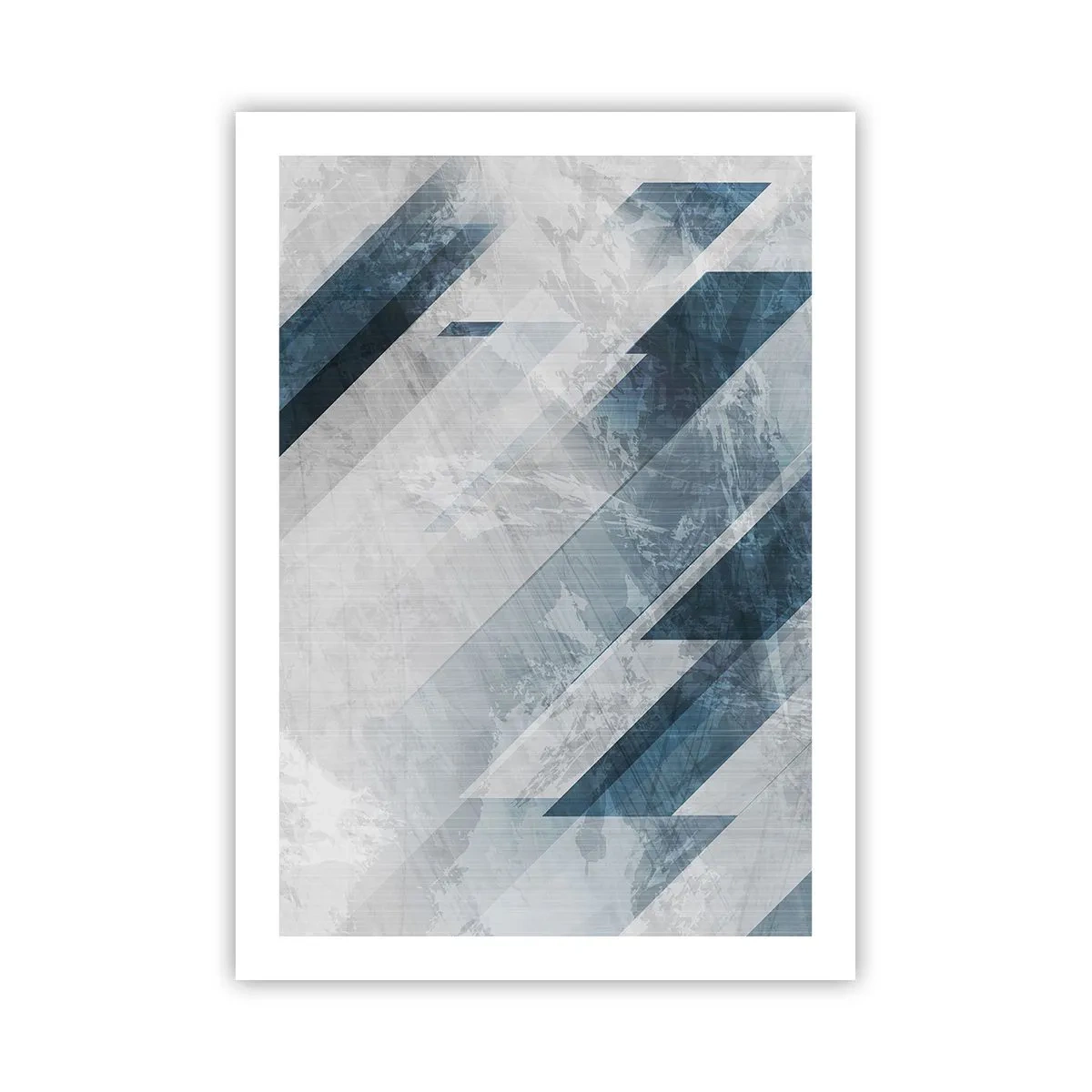 Plakat - Geometria w odcieniach niebieskiego i szarości - 50x70cm - Kompozycja przestrzenna – ruch szarości - Nowoczesna dekoracja ścienna do salonu, kuchni i sypialni ARTTOR
