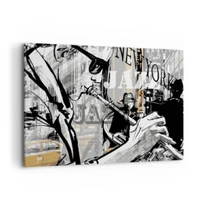Obraz na płótnie - Jazzowa scena w Nowym Jorku - 120x80cm - W rytmie Nowego Jorku - Nowoczesna dekoracja ścienna do salonu, kuchni i sypialni ARTTOR