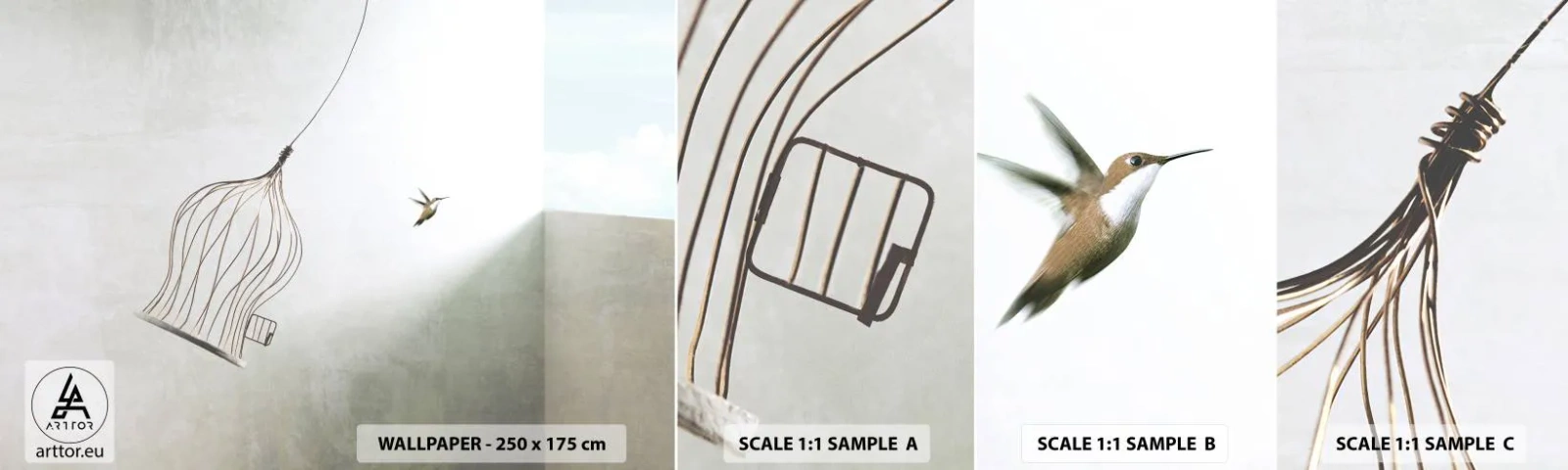 Fototapeta Próbka Standard Eco - W swoim żywiole - Abstrakcja, Ptak, Klatka Dla Ptaków - 100x30 cm