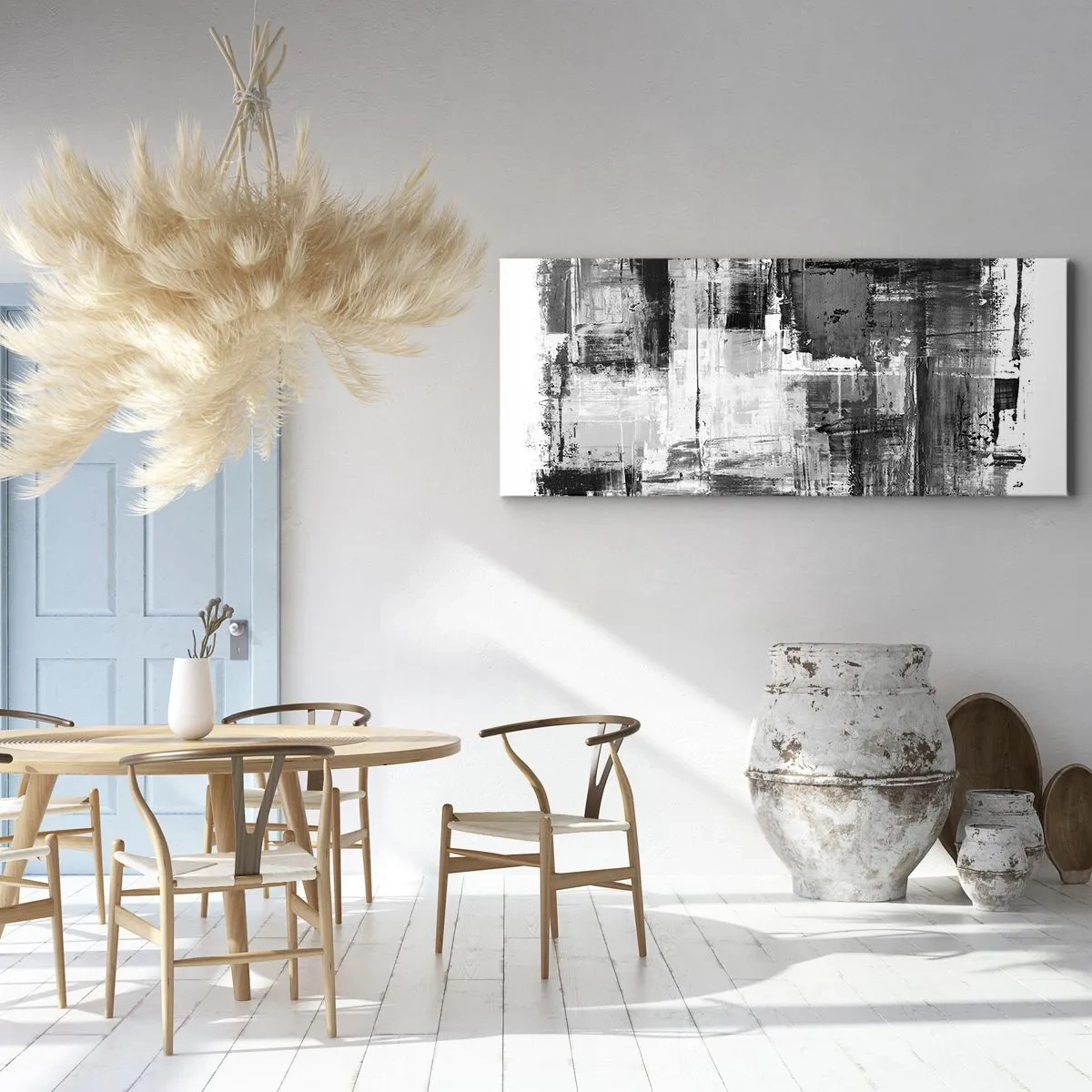 Obraz na płótnie - Abstrakcyjna kompozycja w czerni, bieli i szarościach - 120x50cm - Szare jest piękne - Nowoczesna dekoracja ścienna do salonu i sypialni ARTTOR