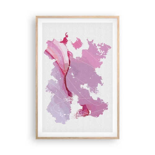 Plakat w ramie jasny dąb - Mapa różowego świata - 61x91 cm