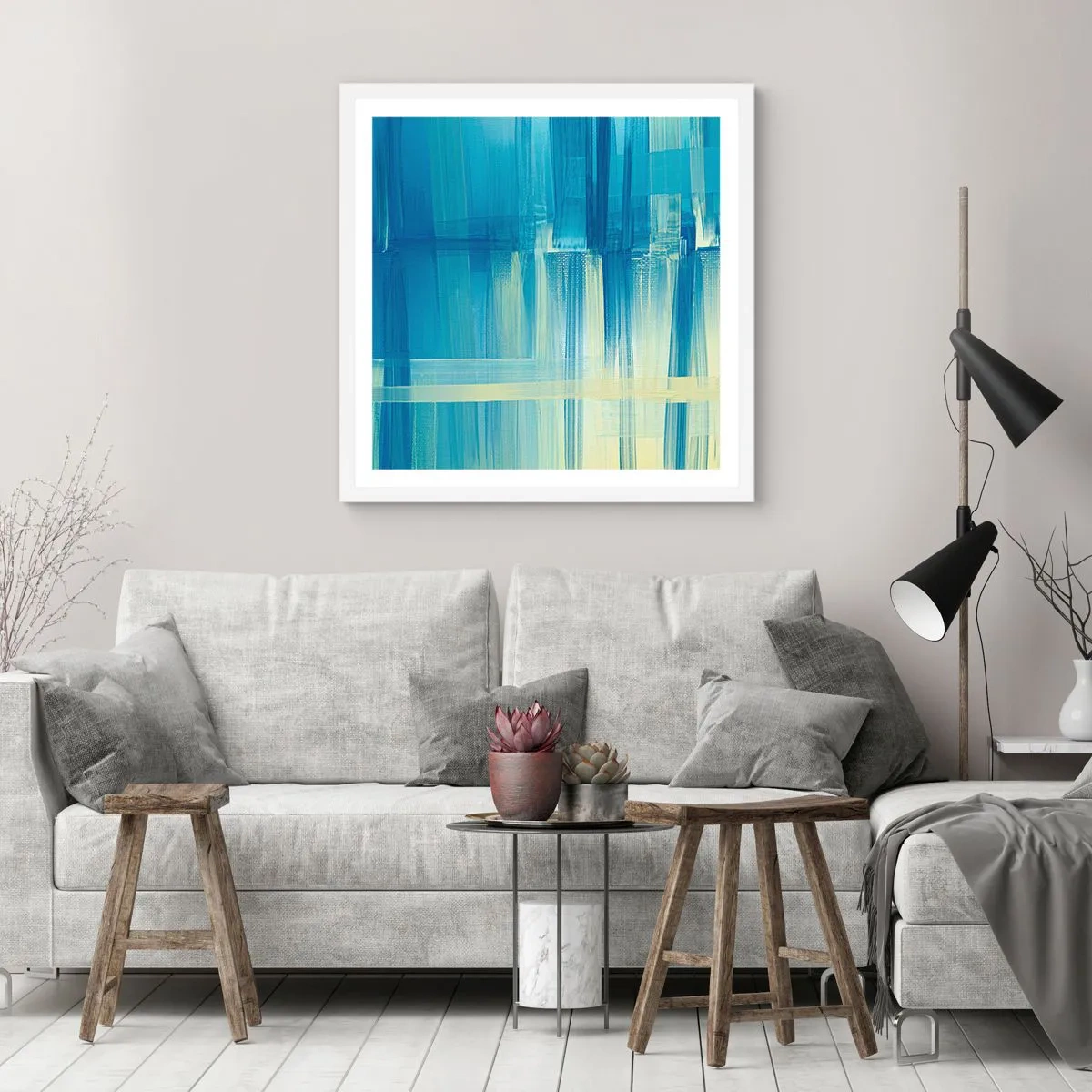 Plakat w białej ramie - Kompozycja w turkusie - 30x30 cm