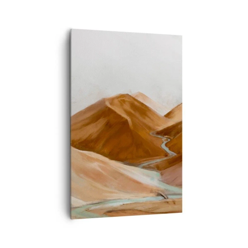 Obraz na płótnie - Piaszczyste wzgórza z wijącą się rzeką w ciepłych, ziemistych tonach - 80x120cm - Do źródła - Nowoczesna dekoracja ścienna do salonu i sypialni ARTTOR