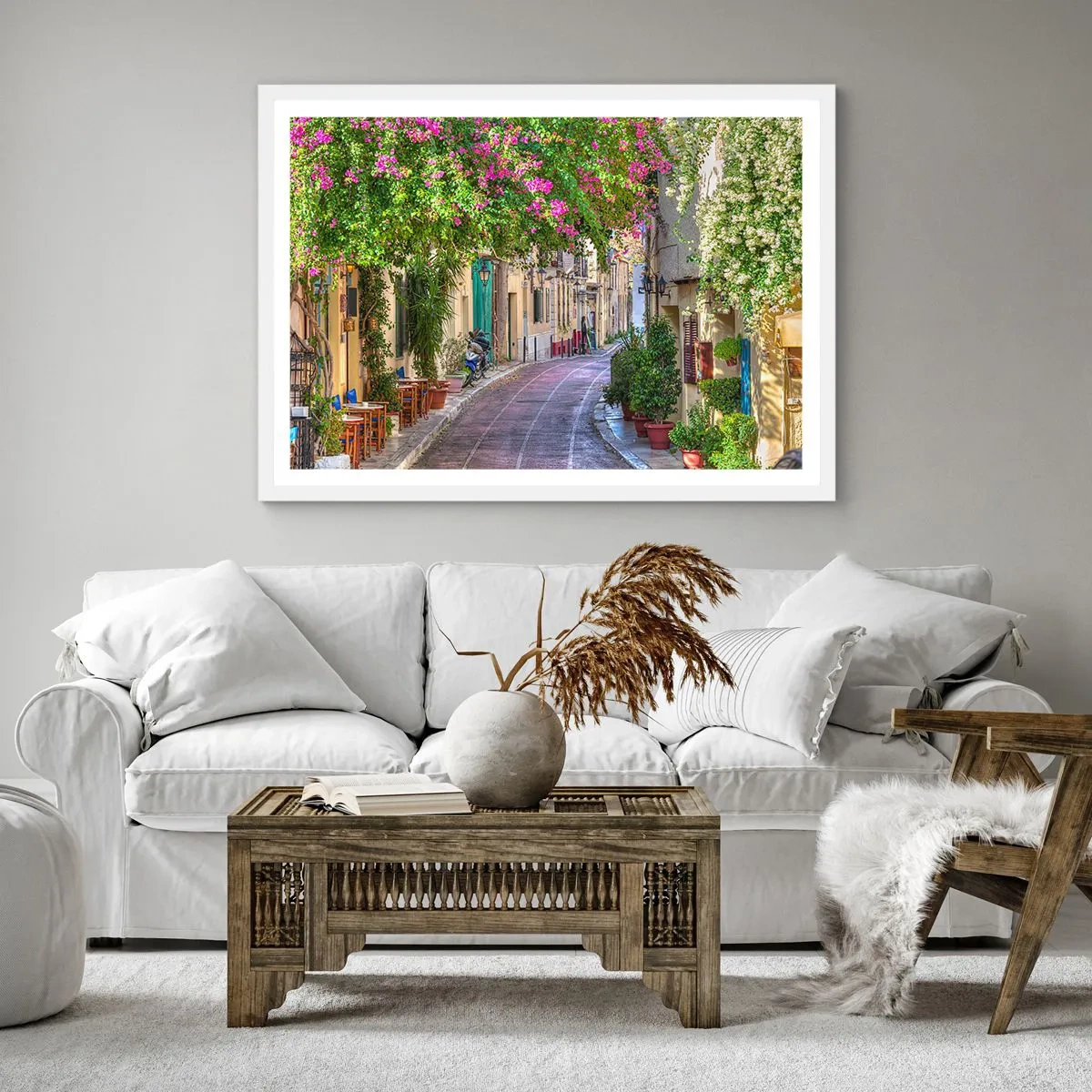 Plakat w białej ramie - Kwitnący zaułek - 50x50 cm