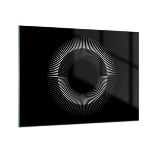 Obraz na szkle - Białe promienie tworzące okrąg na czarnym tle - 70x50cm - Czarne Słońce - Nowoczesna dekoracja ścienna do salonu i sypialni ARTTOR
