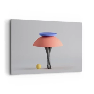 Obraz na płótnie - Abstrakcyjna kompozycja geometryczna z nogami i kulą - 100x70cm - Kompozycja surrealistyczna - Nowoczesna dekoracja ścienna do salonu, kuchni i sypialni ARTTOR