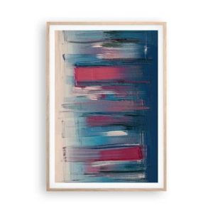 Plakat w ramie jasny dąb - Kompozycja wertykalna w błękicie i czerwieni - 70x100 cm