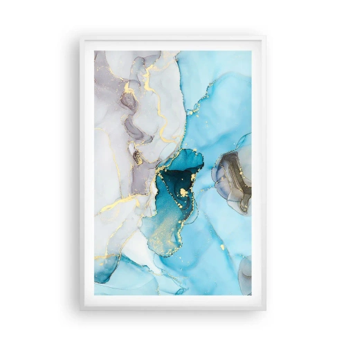 Plakat w białej ramie - Studium spotkania szarości z turkusem - 61x91 cm